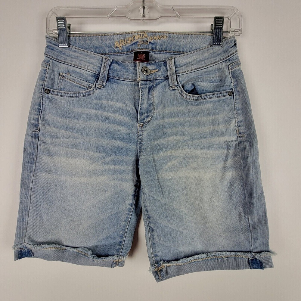 Arizona Jeans Womens Shorts Juniors 3 Blue‎ Distressed Bermuda Cut Off Stretch